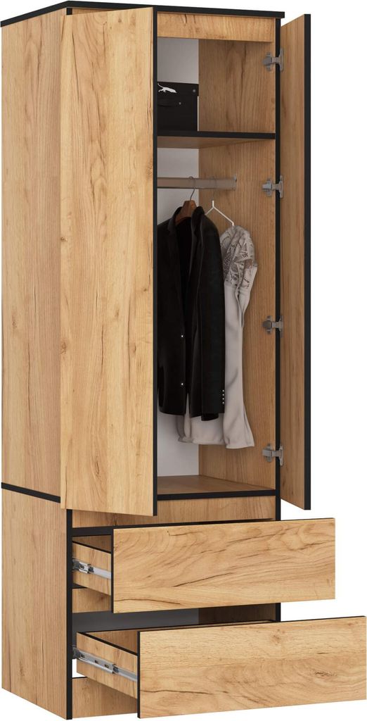Kleiderschrank S60 60cm Garderobe 2 Türen 2 Schubladen Hochglanz 180cm hoch STAR