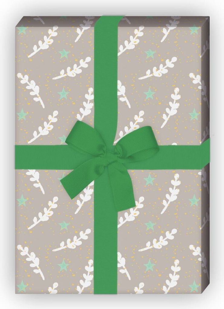 Handgemaltes Natur Geschenkpapier mit Zweigen und Sternen - G8409, 32 x 48cm