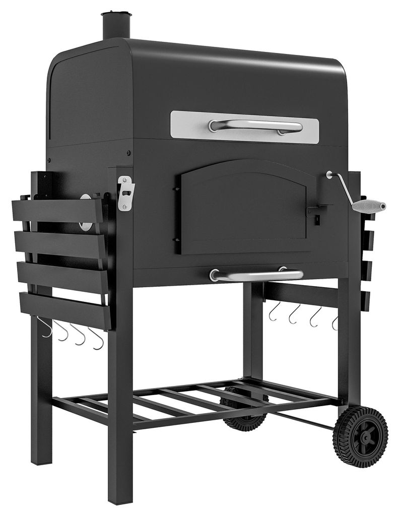 Outsunny BBQ Grillwagen mit Deckel und Ablagen Metall Produktbild 