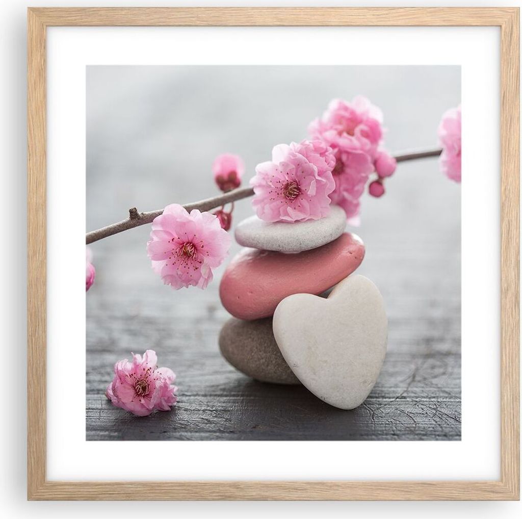 Gerahmtes Poster - Rahmen in heller Eiche - Yoga weiblich Blume Gesundheit - 40x40 cm - Wand Bild - Wanddeko - Wandbilder - Wandposter - Bilderrahm...