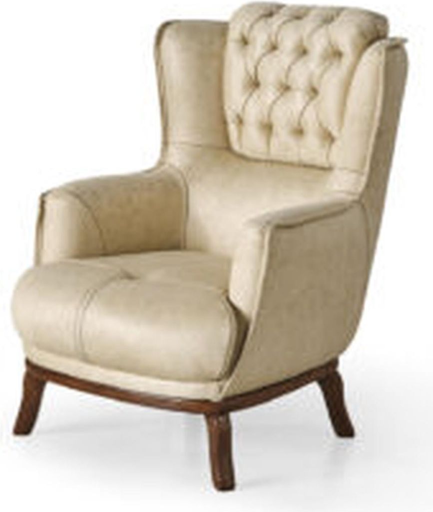 Beiger Chesterfielder Ledersessel Designer Wohnzimmer Polstersessel