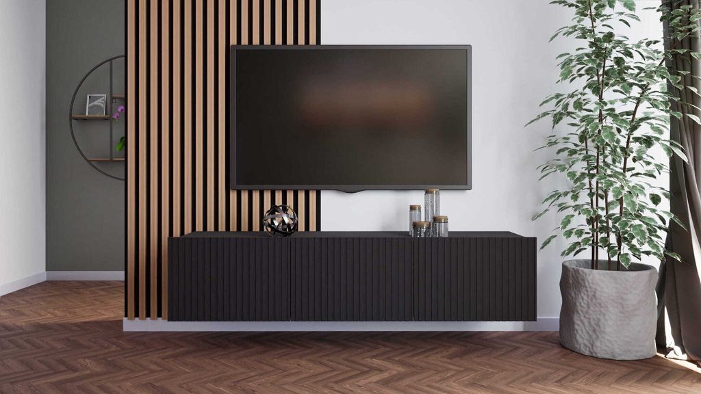 Szafka RTV Wisząca KOLDER Szerokość 150 cm Czarny Mat Zdjęcie produktu 