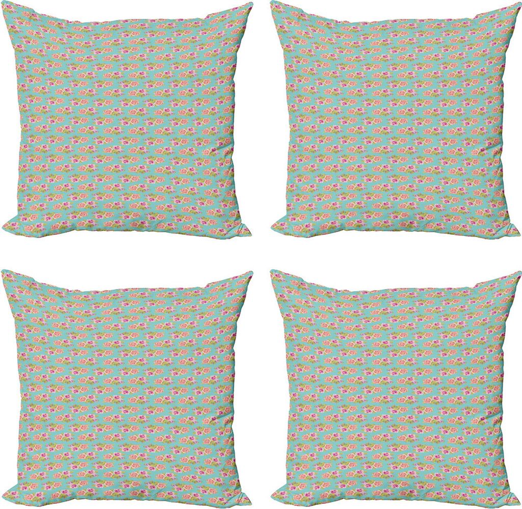 ABAKUHAUS Valentinstag Kissenbezug Set (4 Stück), Rose Bouquet, Moderner Doppelseitiger Digitaldruck, 60 cm x 60 cm, Mehrfarbig