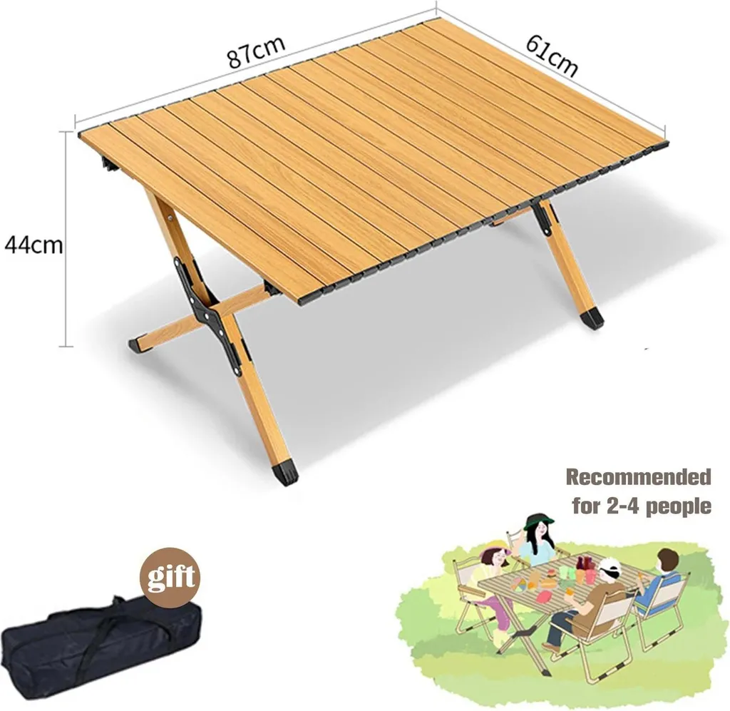 Table de camping pliable plateau roulant type B en acier carbone 87cm