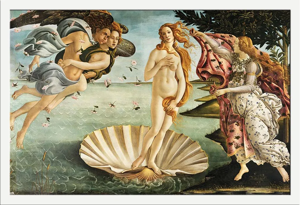 Poster d'arte - Poster - El nacimiento de Venus + cornice rimovibile, Shinsuke® Maxi MDF bianco, vetro acrilico