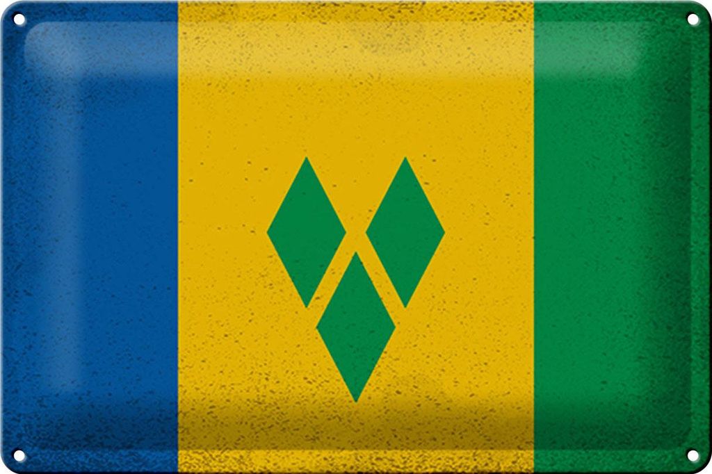 Blechschild Flagge Saint Vincent Grenadinen 30x20cm Vintage