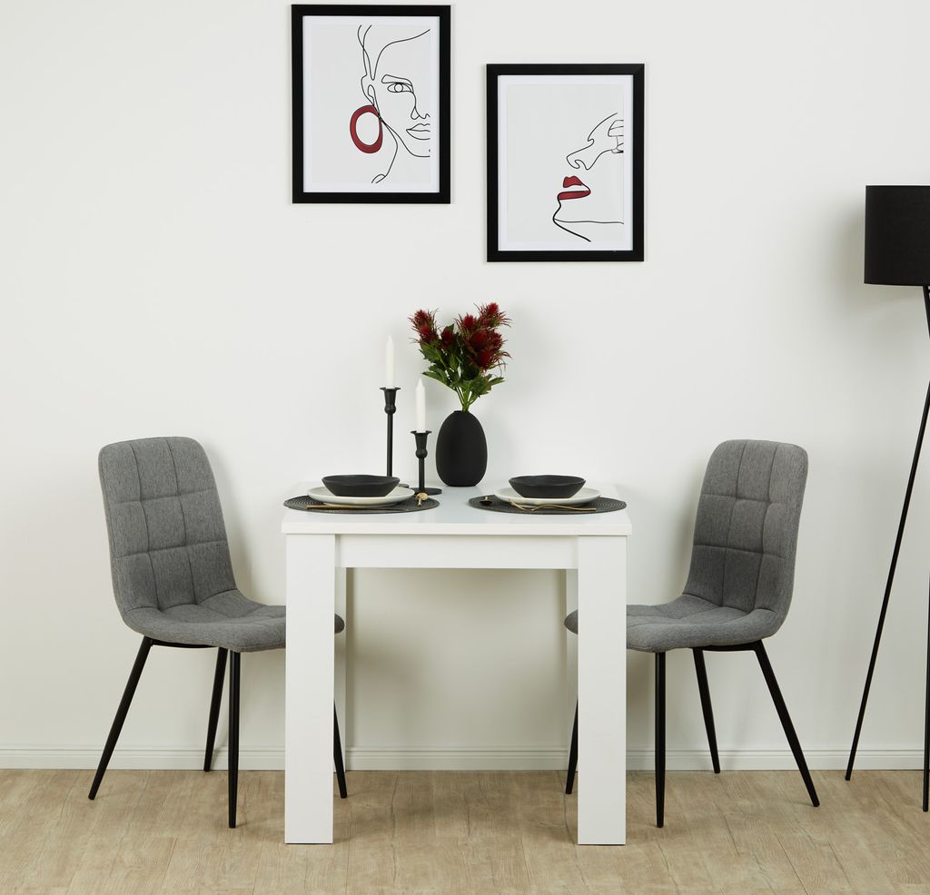 Table 80x80 cm Group Salle à Manger 2 Chaises Lin Gris Image du produit 