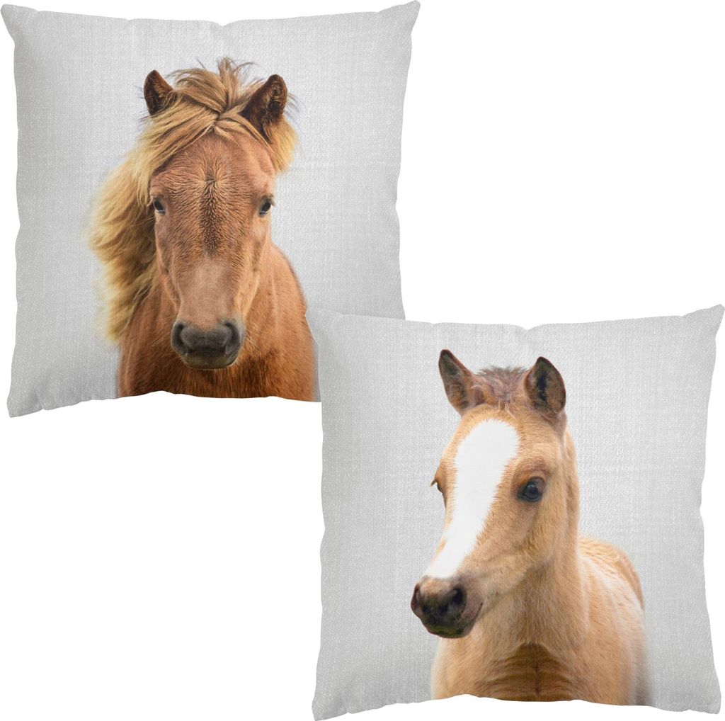 Dekokissen 2-teilig Tiere draußen / Outdoor Zierkissen waschbar Design braun Motiv Sofakissen ohne Füllung