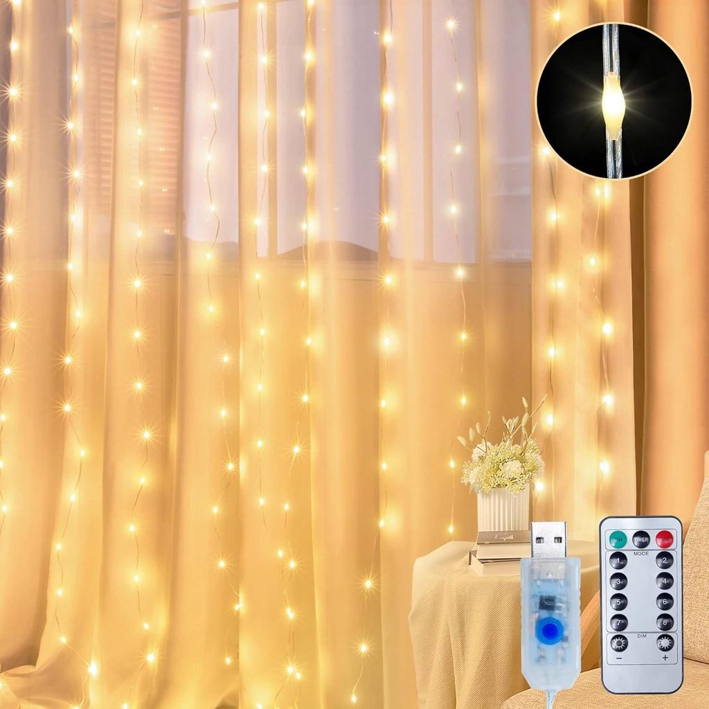 KRUMAD LED svetelná záclona 3×3 m, 300 teplých LED, Obrázok produktu 