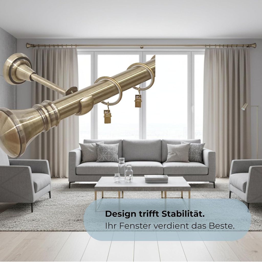Gardinenstange 180 cm 1-läufig Farbe Antikgold 25 mm