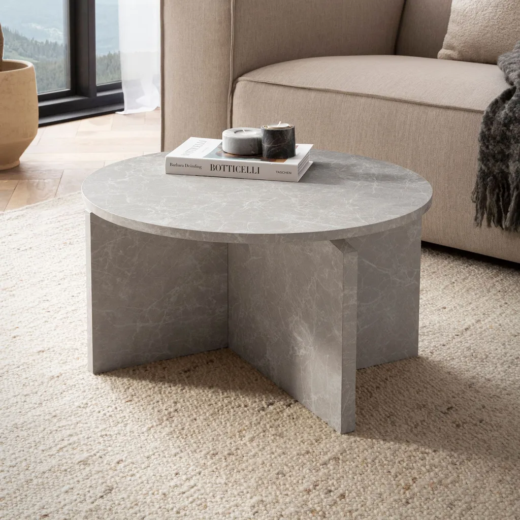 WOHNLING Tavolino da salotto Sabbia 60 cm Effetto pietra Tavolino da salotto Tavolino rotondo Moderno