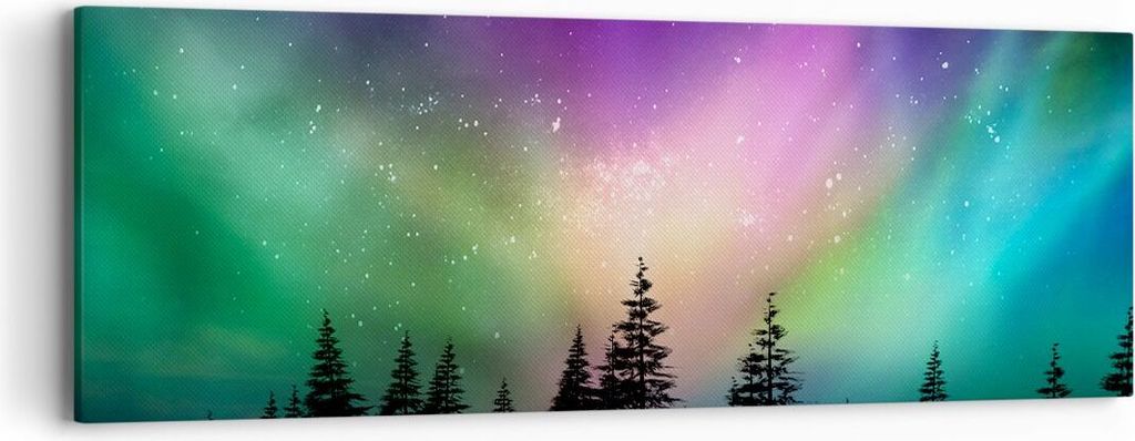 Bild auf Leinwand - Leinwandbild - Aurora Polar Nacht - 90x30cm - Wand Bild - Wanddeko - Wandbilder - Leinwanddruck - Bilder - Kunstdruck - Wanddek...