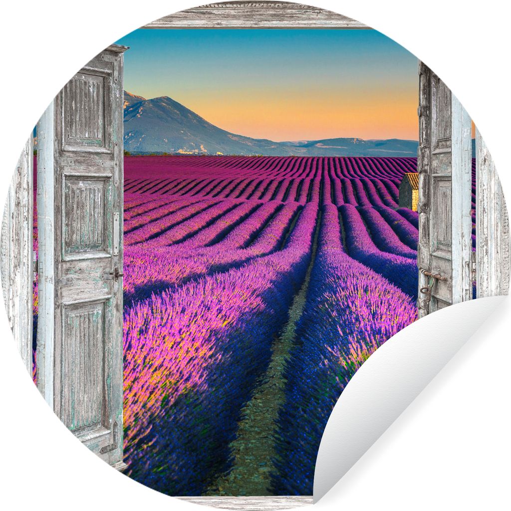 MuchoWow Runde Wandtattoo - Wandsticker Tapete Aufkleber Lavendel - Sommer - Ausblick - Blumen Ø 30 cm Selbstklebend und Repositionierbar - Wand...
