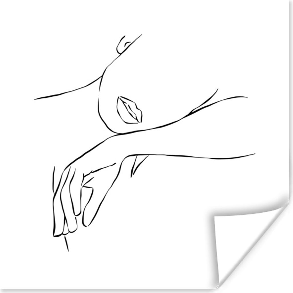 MuchoWow Poster Abstrakte Strichzeichnung einer Frau, die sich auf ihrem Arm ausruht, Quadrat 50x50 cm - Wohnzimmerdekoration