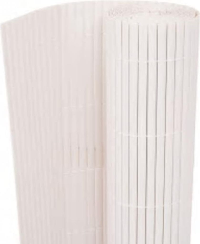 A rolled-up white bamboo fence.