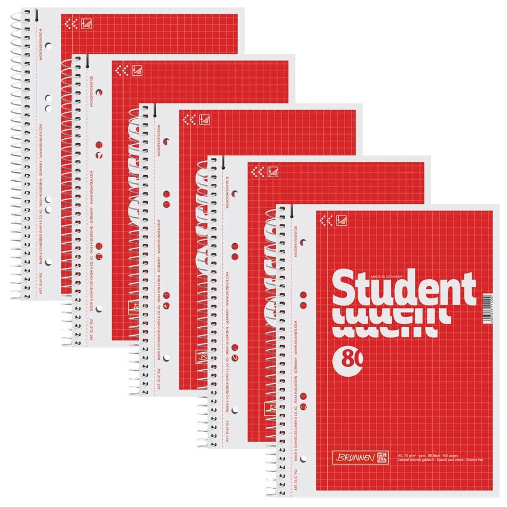 A stack of red and white spiral-bound notebooks.