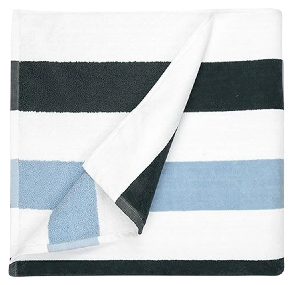 Serviette de bain en coton à rayures LT3141 anthracite et bleu clair