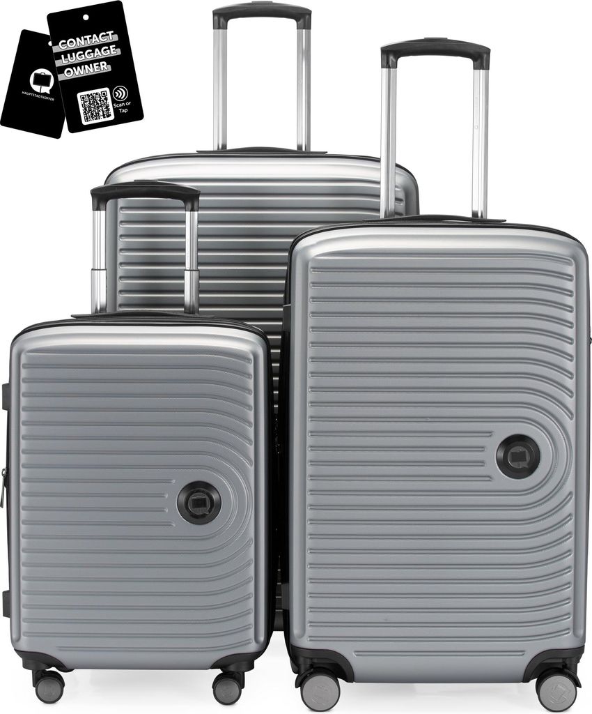 Hauptstadtkoffer MITTE - Gepäck-Set 3 Koffergrößen + digitaler Namensschild Gepäckanhänger, Koffer mit XL Erweiterung Bordgepäck Aufgabegepä...