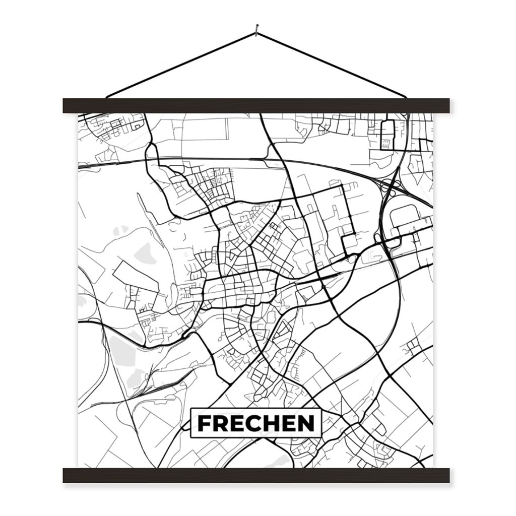 MuchoWow Textilposter Karte - Frechen - Stadtplan - Karte 60x60 cm mit schwarzem Rahmen - Posteraufhänger