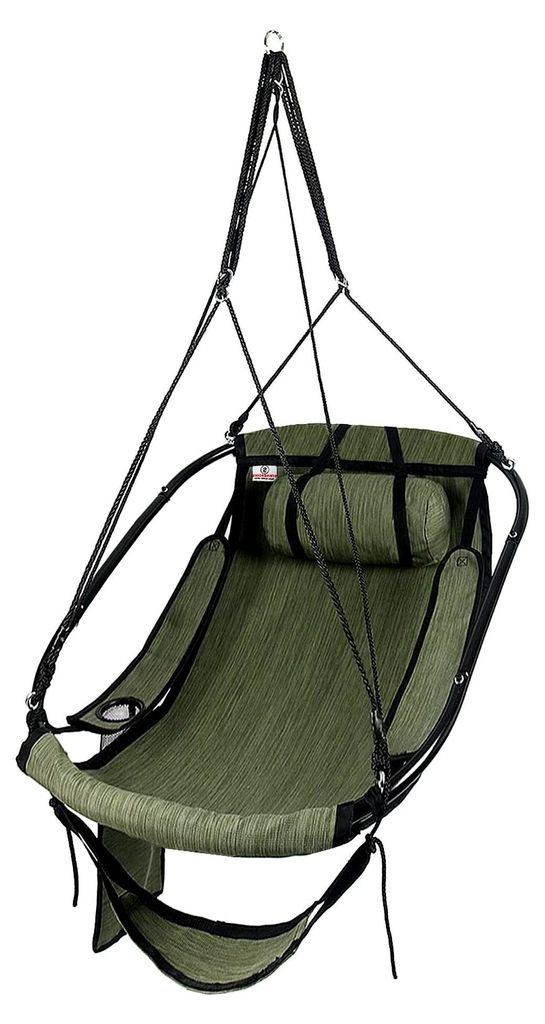 Hängesessel mit Fußstütze, Sky Chair mit Metallstange, Hängeschaukel für den Außenbereich, mit Seitentasche, Getränkehalter und Stützkissen...