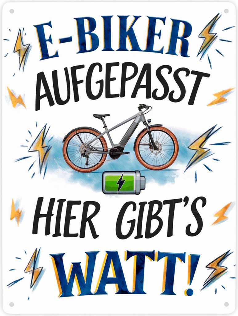 E-Biker hier gibt es Watt! Metallschild XXL in 28x38 cm