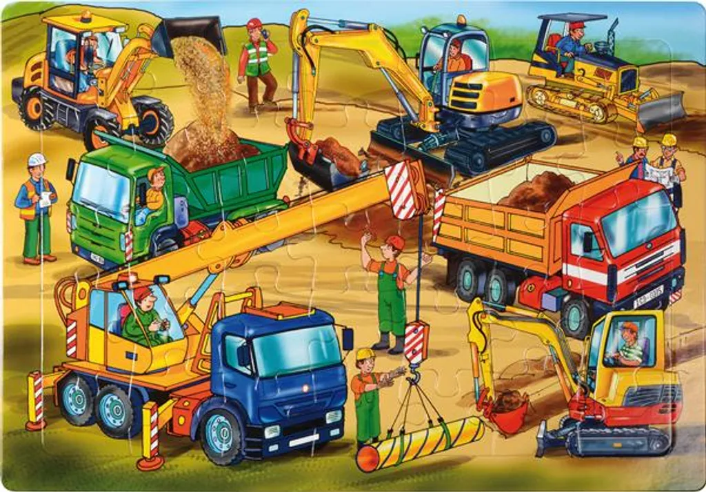 Puzzle éducatif engins de chantier en bois robuste et durable