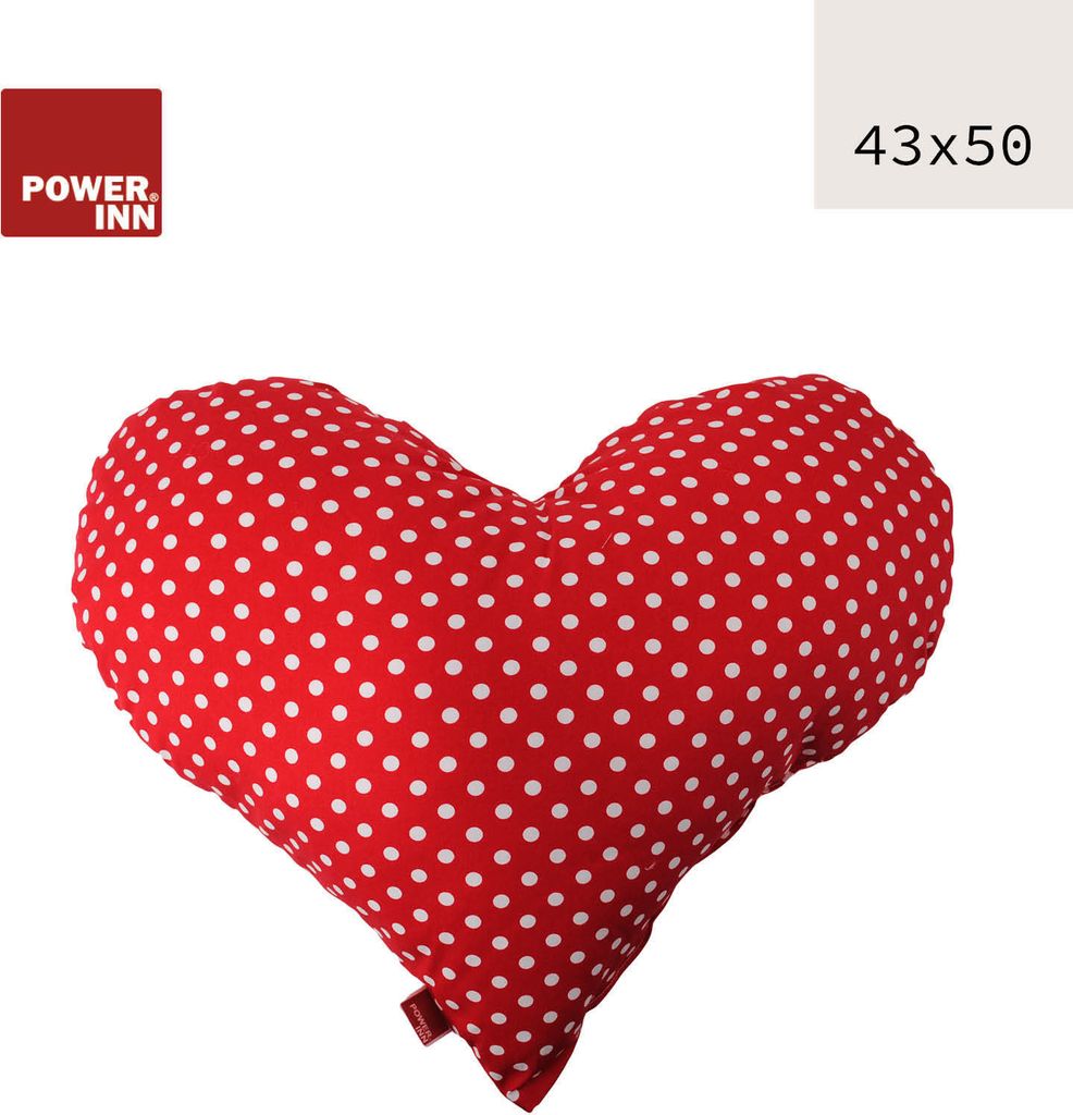 POWER INN Herzkissen groß | Rot mit weißen Punkten | Dekokissen | Kuschelkissen | Herz | Geschenk