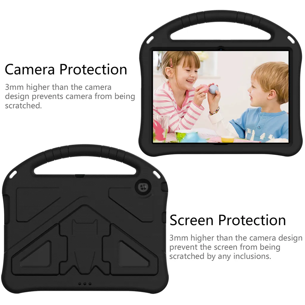 QYiD Custodia Antiurto Per Bambini Per Huawei MediaPad T3 10'' - Con Tracolla E Supporto, Portamatite (Nero)