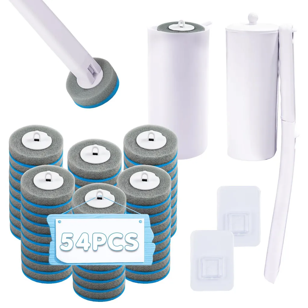 Brosse de toilettes jetable murale - Ensemble 2 pièces avec 54 recharges