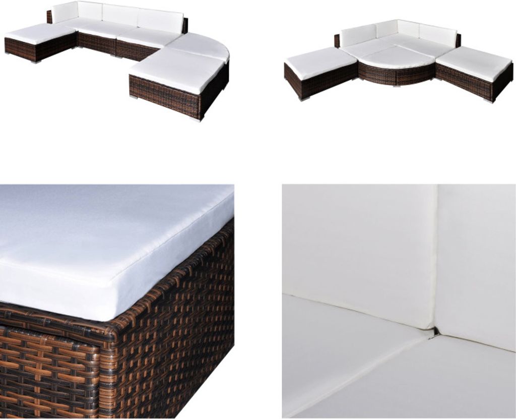 vidaXL 6 tlg. Garten Lounge Set mit Auflagen Poly Rattan Produktbild 