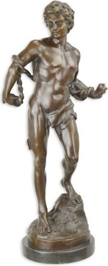Casa Padrino Luxus Bronze Skulptur Sklave Bronzefarben / Schwarz 28,5 x 19,2 x H. 63,5 cm - Bronzefigur - Dekofigur - Deko Accessoires - Luxus Koll...