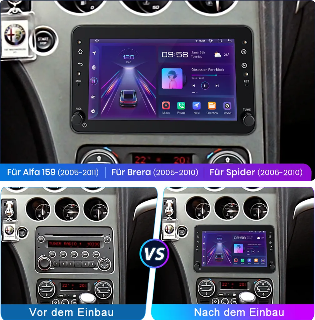 Nuova Autoradio Android 15 Alfa Romeo 159 Brera Spider GPS USB