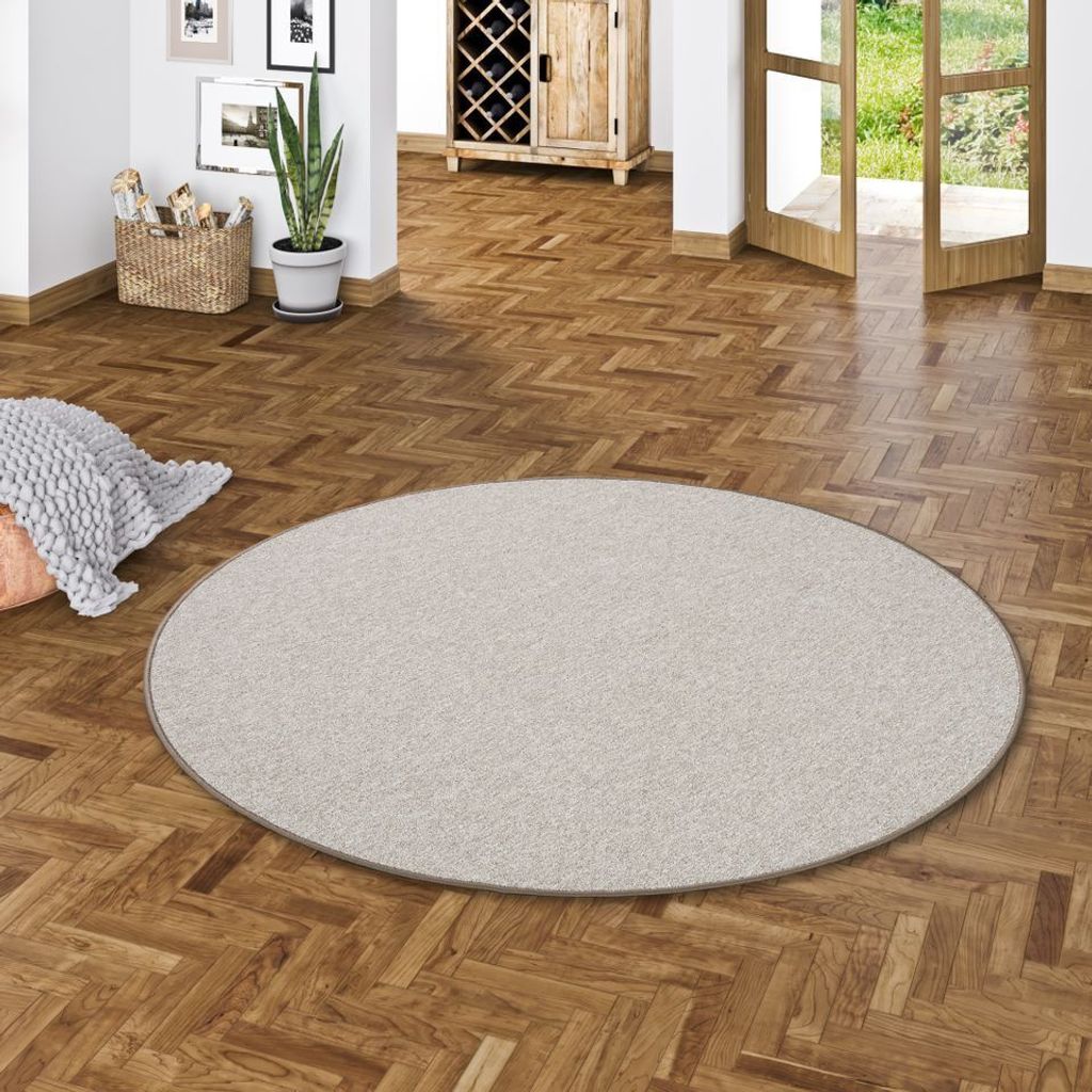 Feinschlingen Velour Teppich Strong Taupe Rund, Größe:100 cm Rund