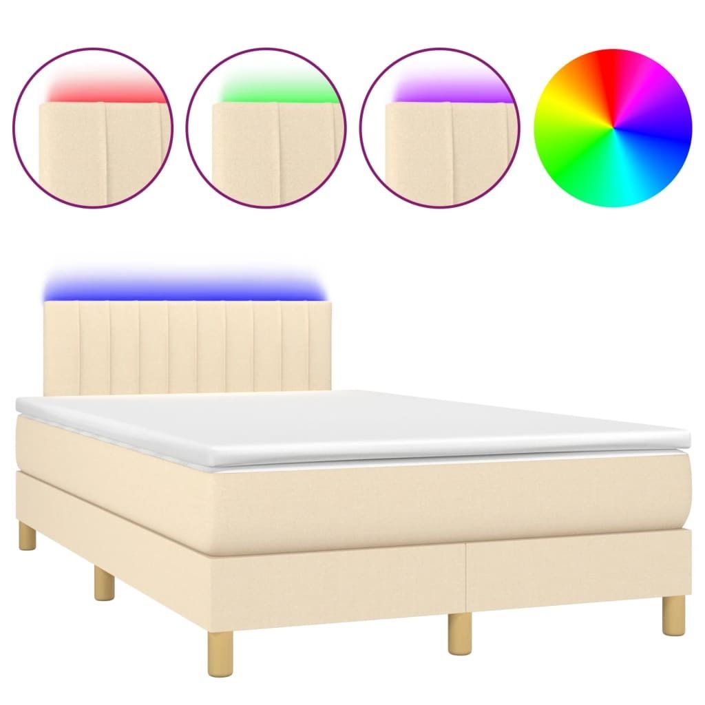 SYFAX Boxspringbett mit Matratze & LED Creme 120x190 cm Stoff
