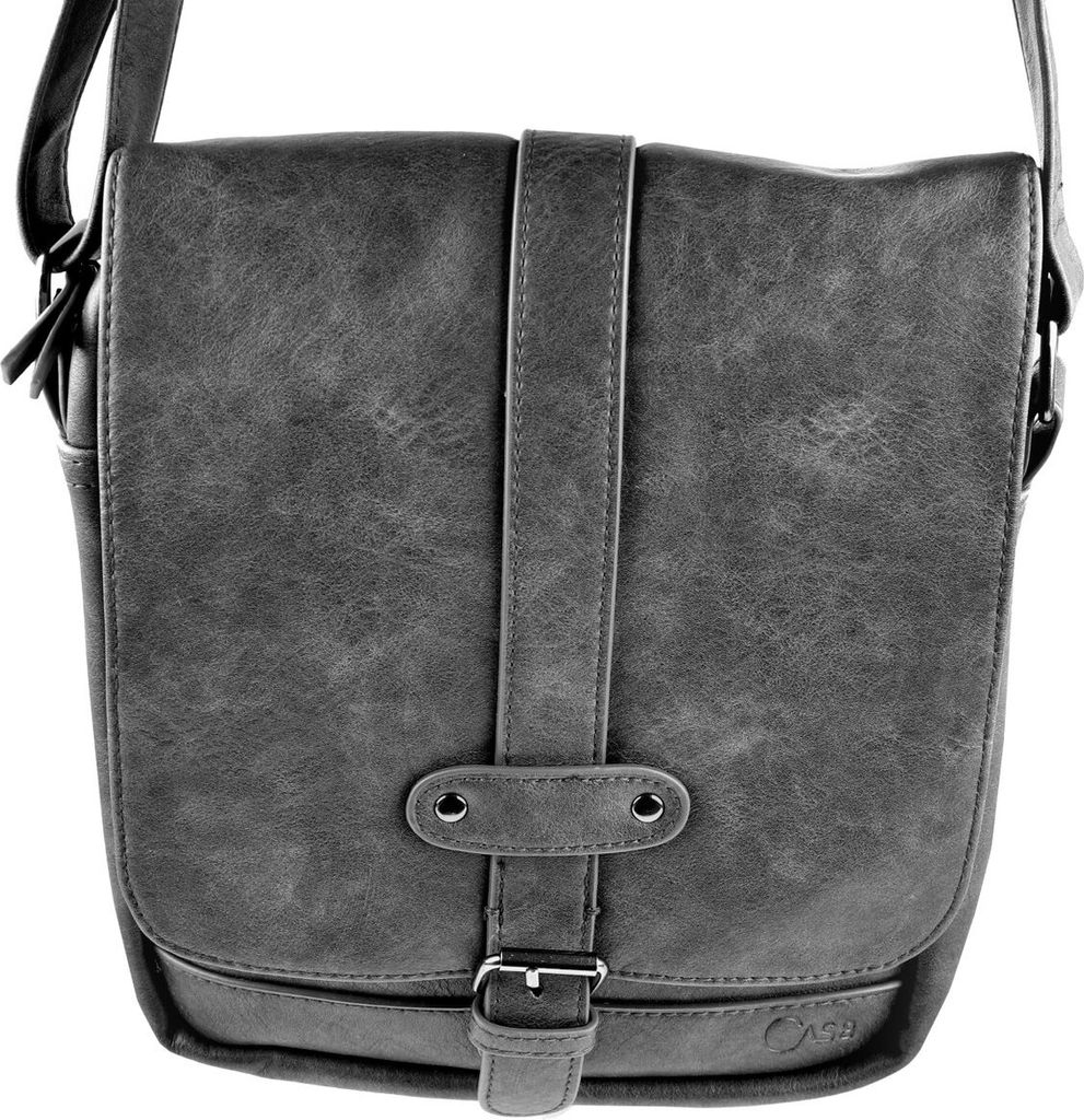 Umhängetasche Schultertragetasche Reißverschluss Überschlag Vegan Kunstlederoptik Anthrazit