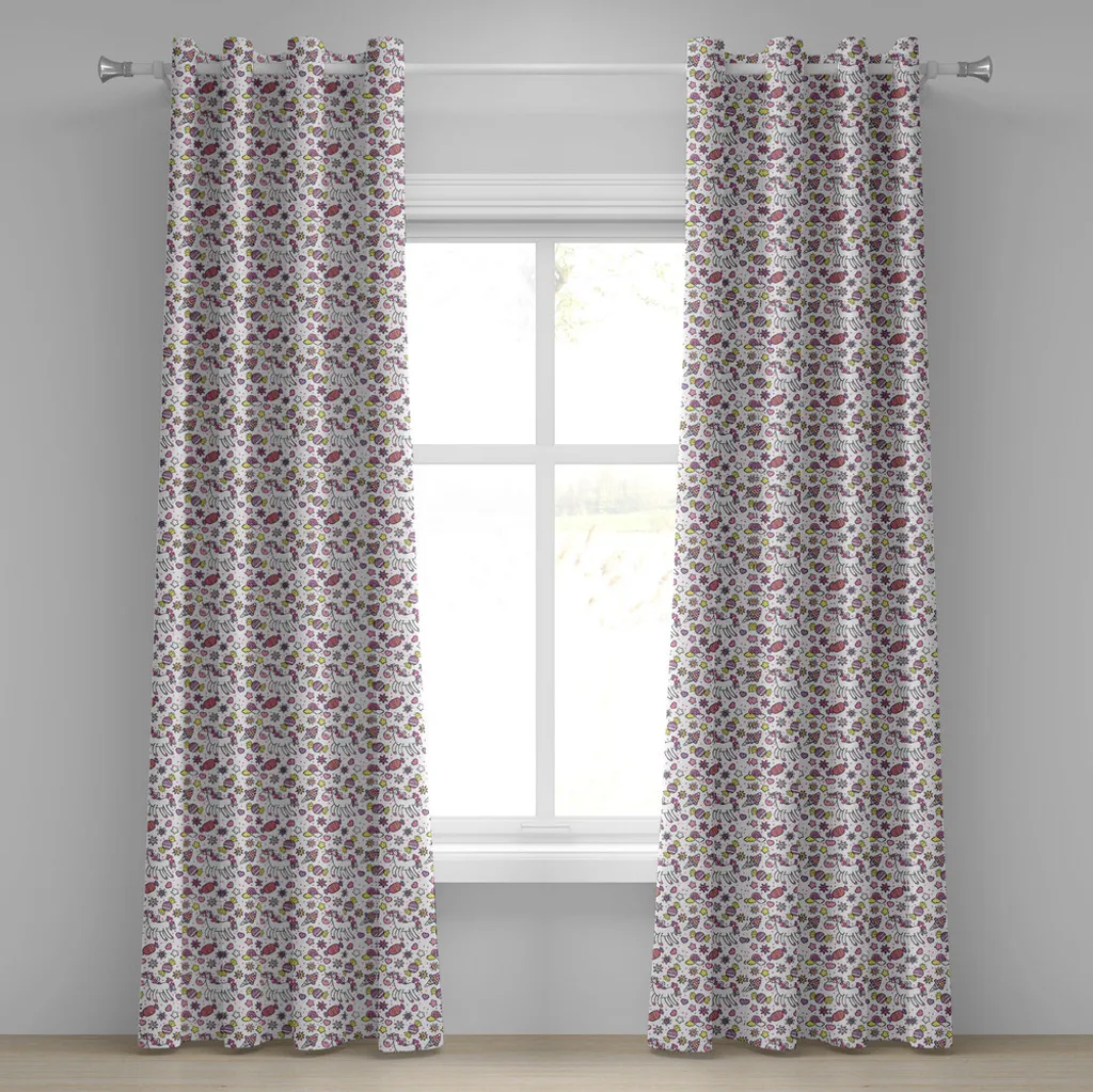 Paire de rideaux licorne rose et lilas 280x175 cm motif enfantin doux