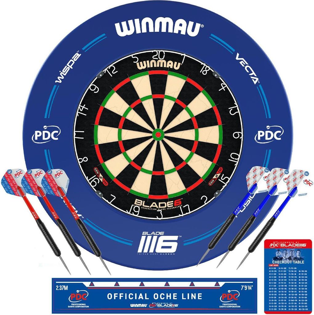 Winmau Blade 6 PDC-Set inkl. Dartboard, Surround, 6 Pfeile, Abwurflinie PDC 5310