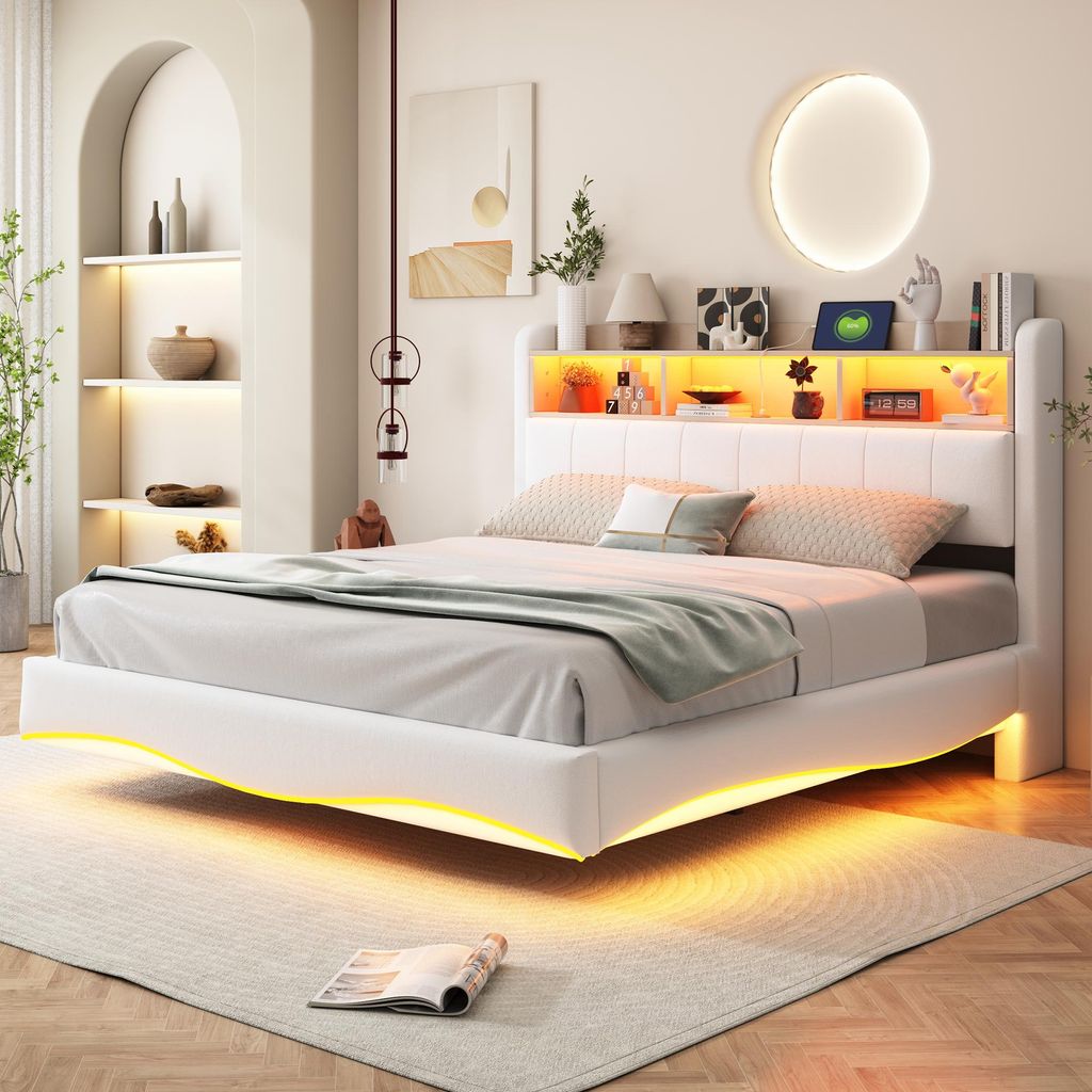 Závěsné designové čalouněné lůžko 160x200 v lněné látce, Obrázek produktu 