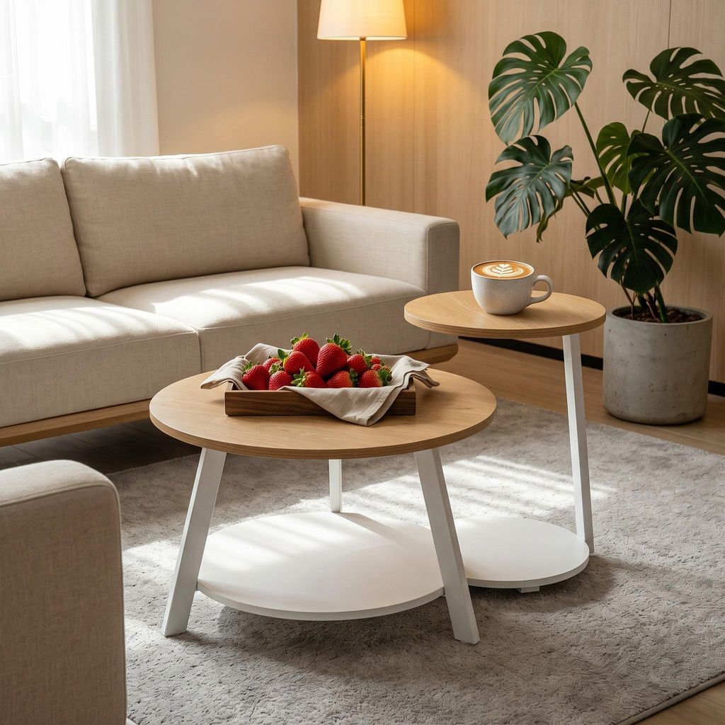 Couchtisch 2er-Set Rund, Beistelltisch, Wohnzimmertisch, Produktbild 
