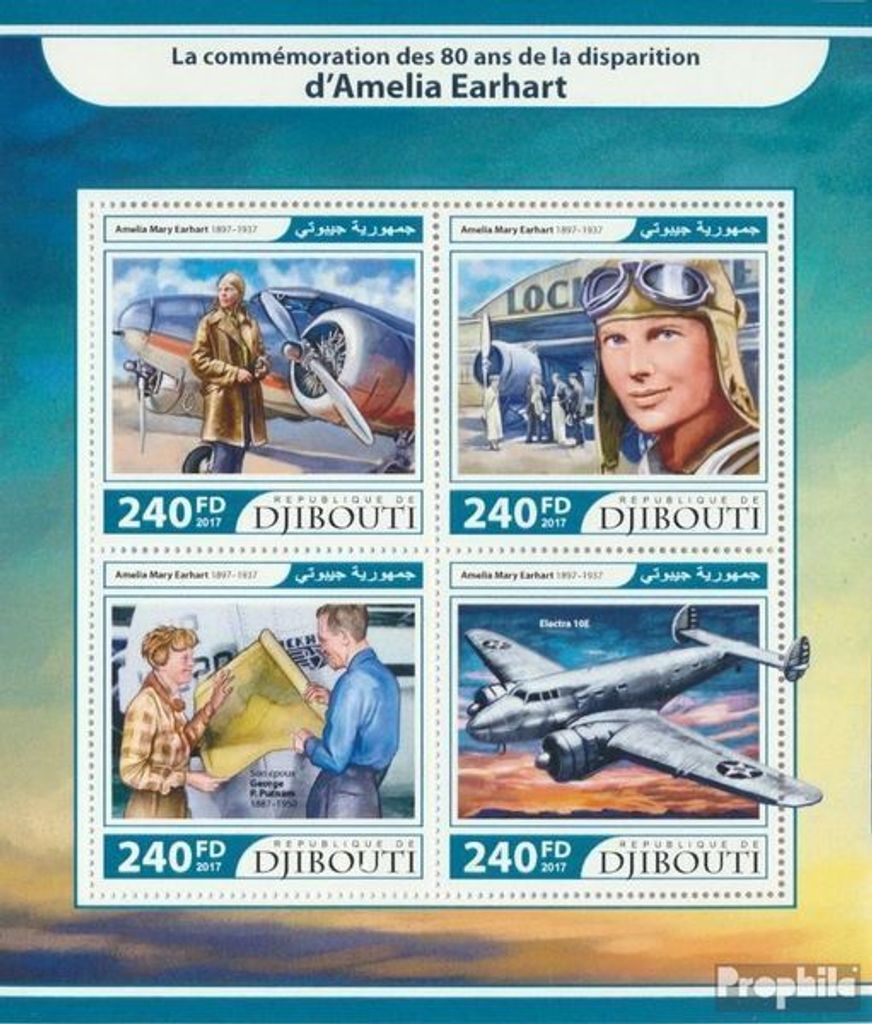 Briefmarken Dschibuti 2017 Mi 1613-1616 Kleinbogen (kompl. Ausg.) postfrisch Amelia Earhart