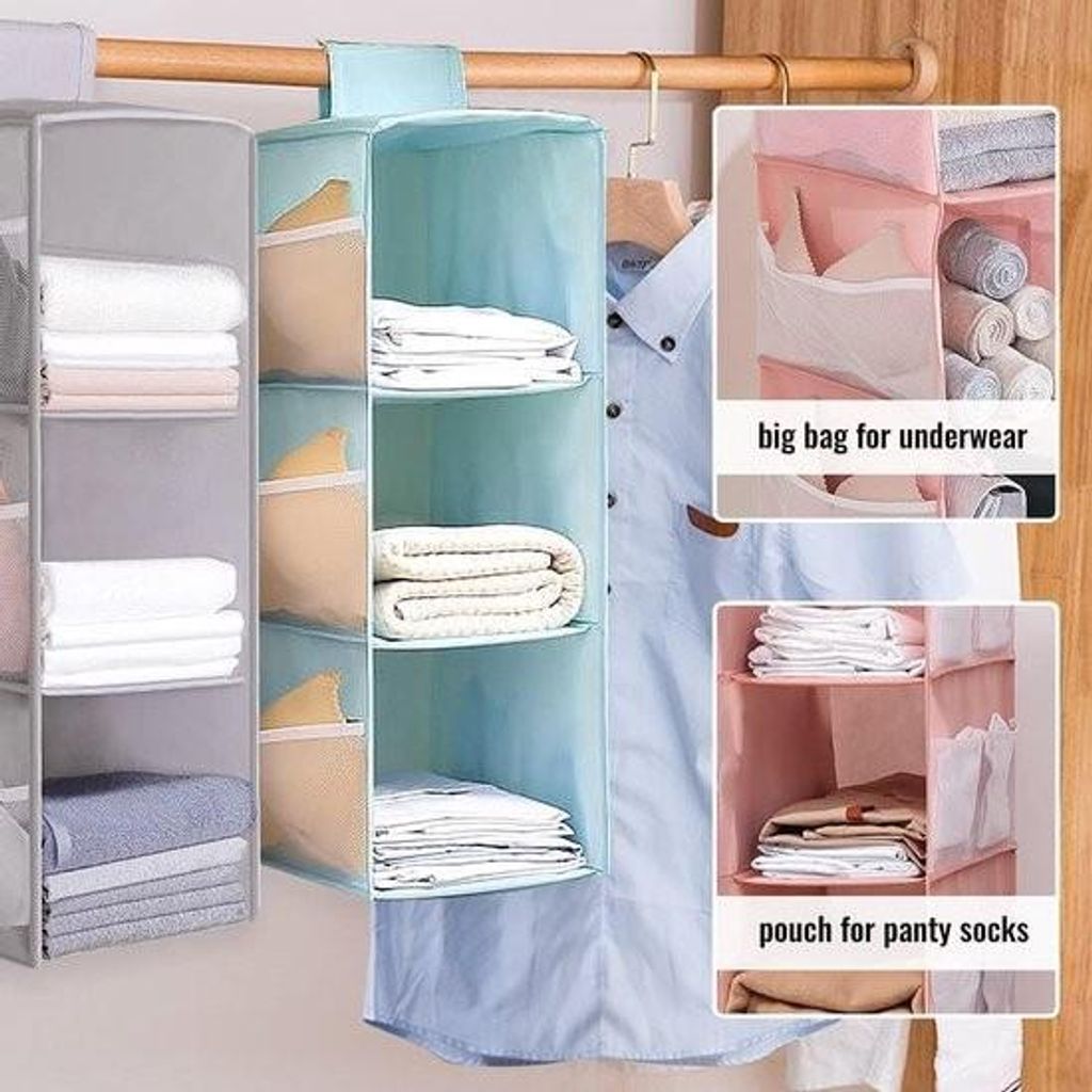 Hängeregal-Garderobe, Hänge-Organizer-Schrank mit 3 Fächern und 9 Netz-Seitentaschen für die Familienschlafzimmergarderobe, faltbar und univers...