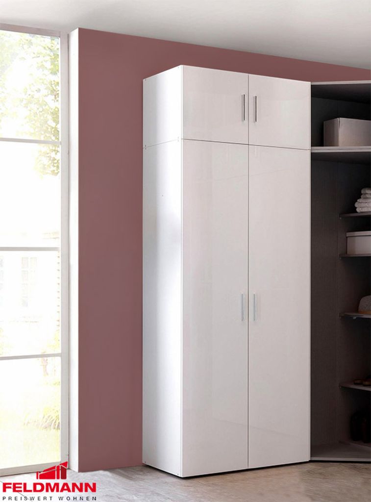 Kleiderschrank Schrank Malta weiß / weiß Hochglanz 80cm Produktbild 