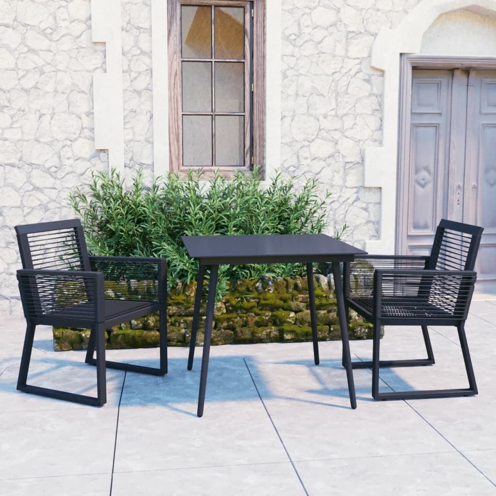 The Living Store 3-tlg. Garten-Essgruppe PVC Rattan Schwarz