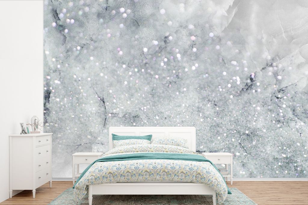 MuchoWow Fototapete für Wohnzimmer oder Schlafzimmer Wandtapete Vinyl Motivtapete Marmor - Luxus - Glitzer - 450x300 cm - Gemusterte