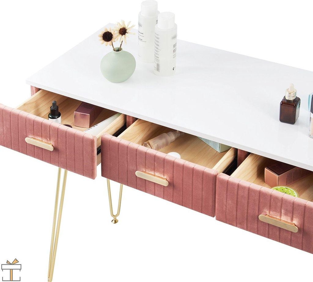Happyment Schminktisch Deluxe – Inkl. Spiegel und Hocker – Weiß/Rosa – Kinder & Erwachsene – Schminktisch für Mädchen – Black Friday /...