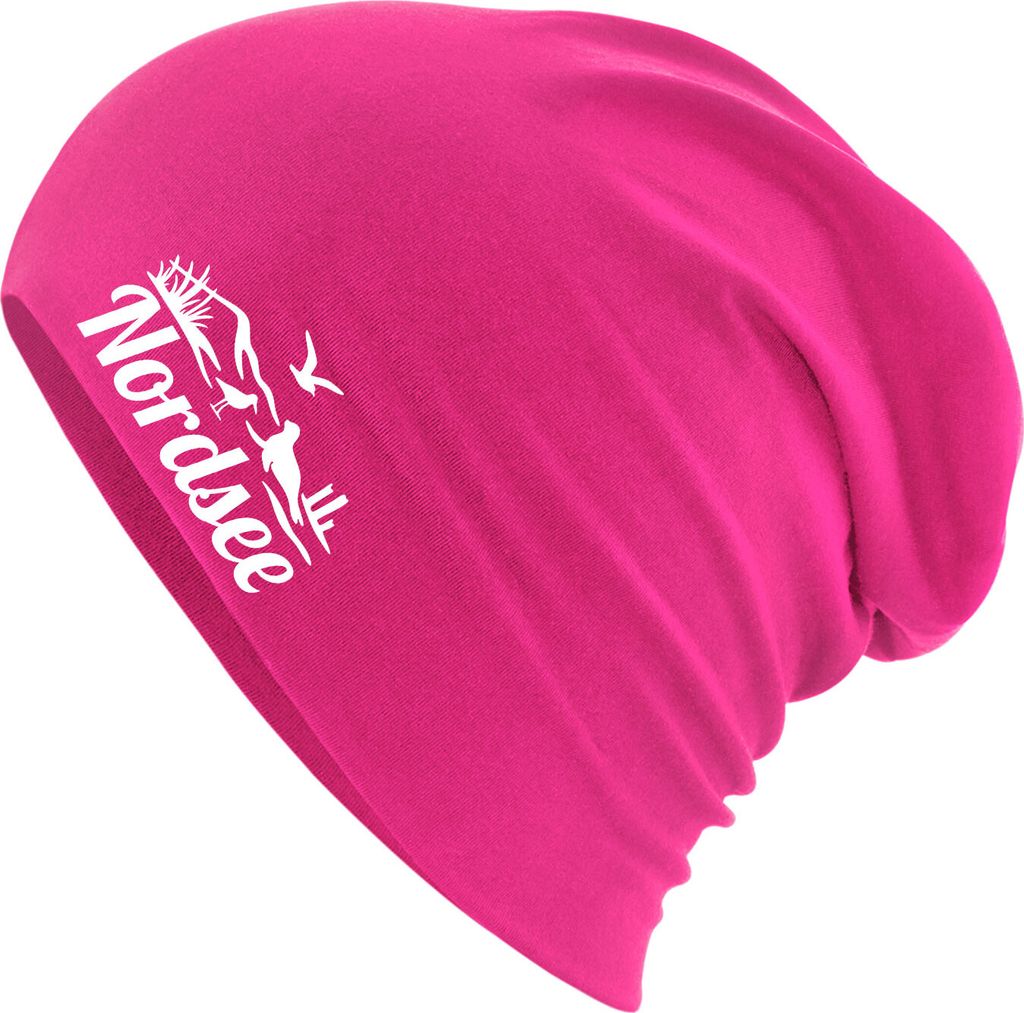 Huuraa Beanie Nordsee Strandmotiv Fuchsia One Size Baumwolle und Elasthan Mütze Geschenkidee
