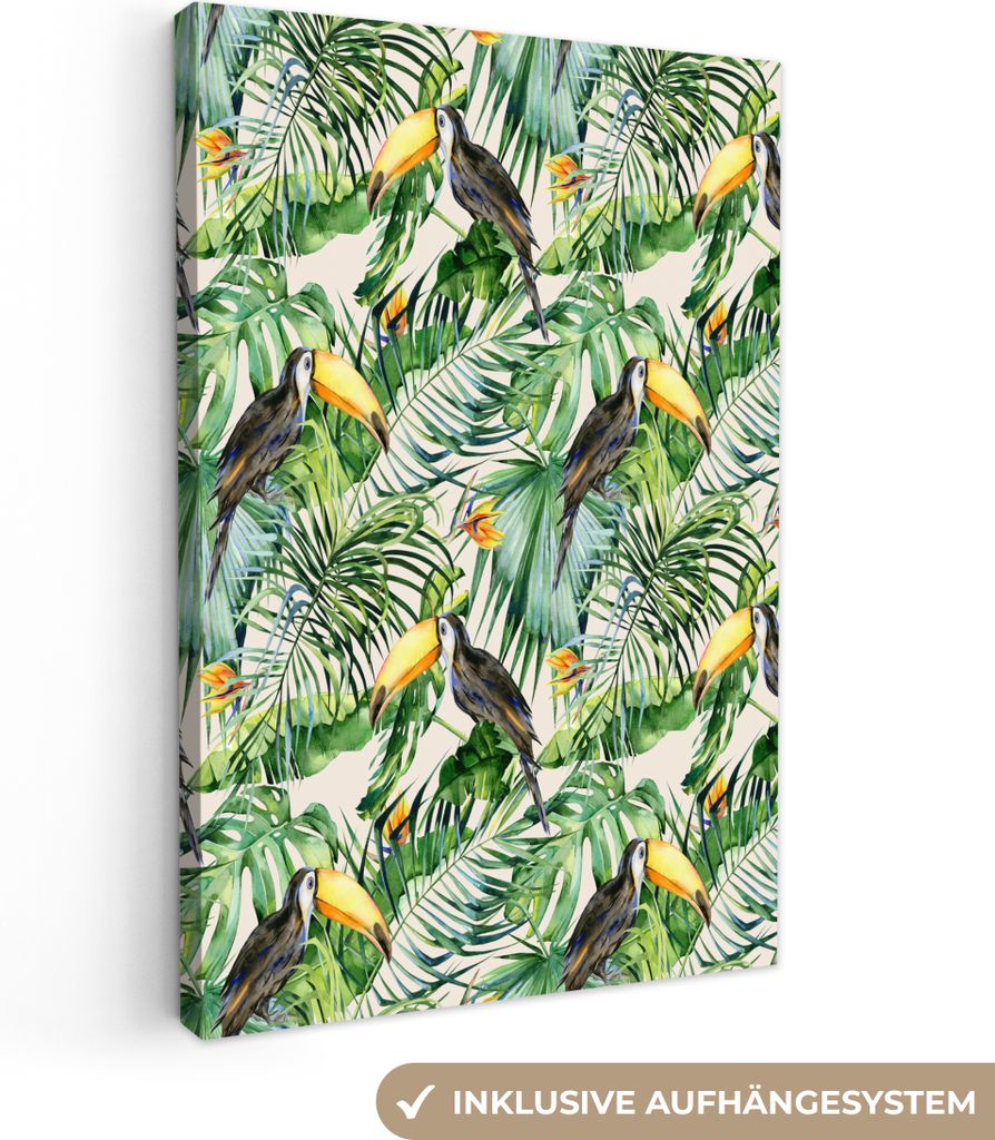 OneMillionCanvasses - Leinwandbilder - 90x140 cm, Blumen - Vogel - Tukan, Wandbilder Kunstdruck Wanddekoration - Wandschmucke - Schlafzimmer