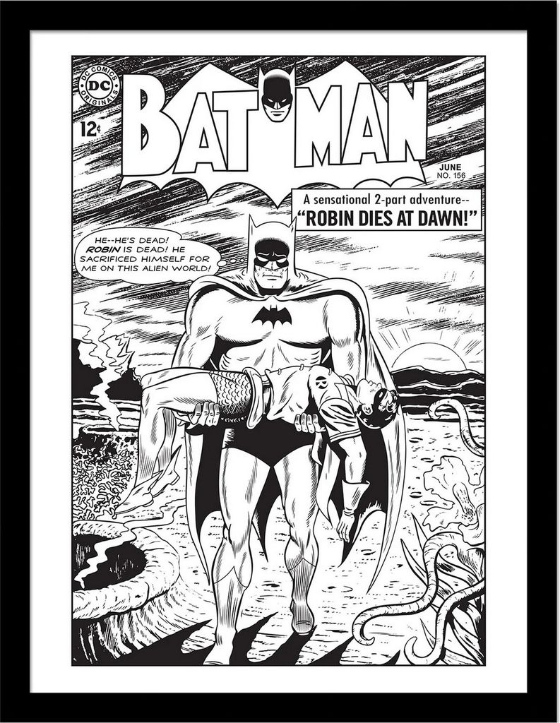 Batman - Gerahmtes Poster "Robin Dies At Dawn", Comic-Titelbild PM8228 (45 cm x 35 cm) (Schwarz/Weiß)