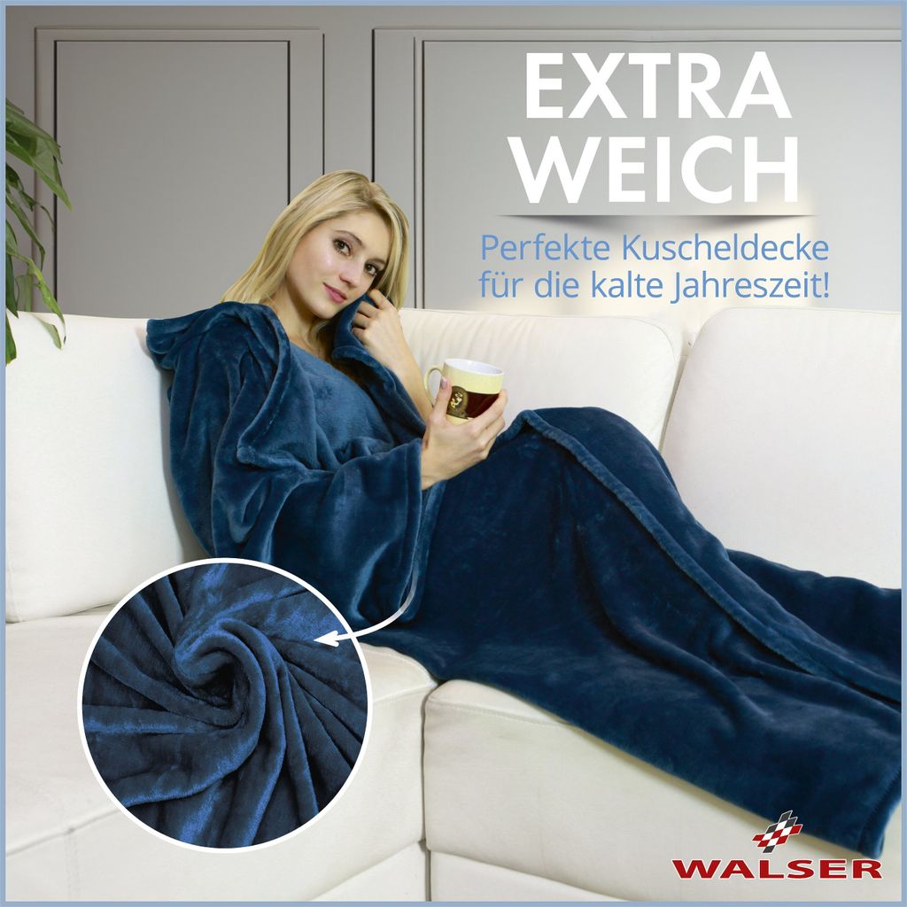 WALSER Kuscheldecke flauschig, Decke mit Ärmeln Auszeichnung *, Flauschige Couchdecke XL, warme Kuscheldecke mit Ärmeln, Wohndecke, Tragbare Deck...