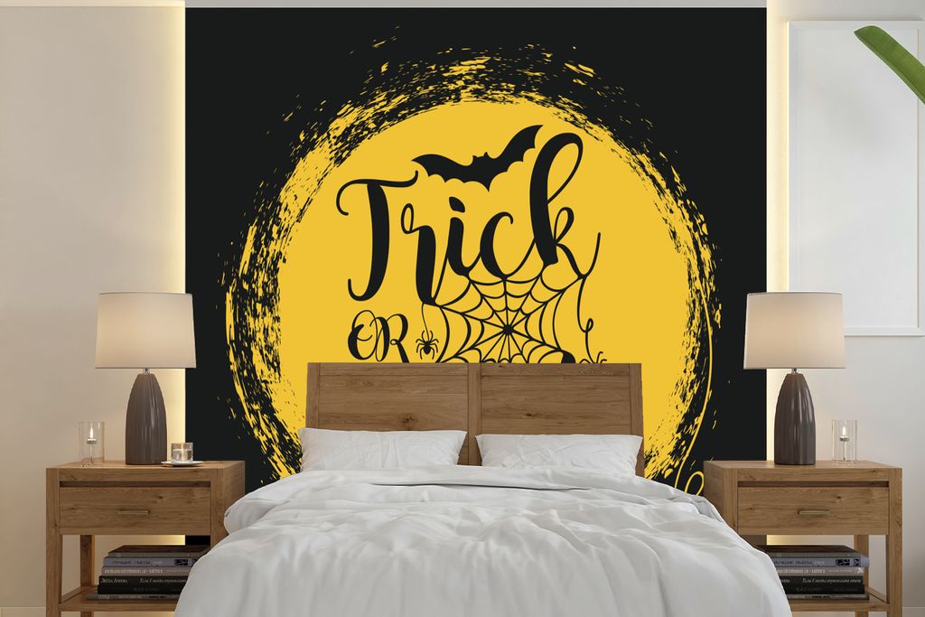 MuchoWow Fototapete für Wohnzimmer oder Schlafzimmer Wandtapete Vinyl Motivtapete Der Vollmond von Halloween in einer Illustration - 220x220 cm ...
